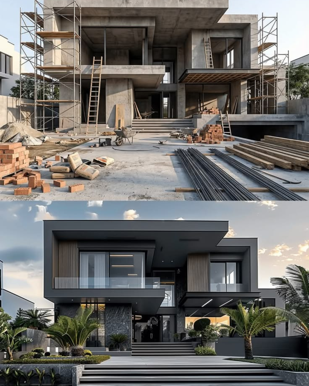 Before and after of a residential project built by premium constructions and developers